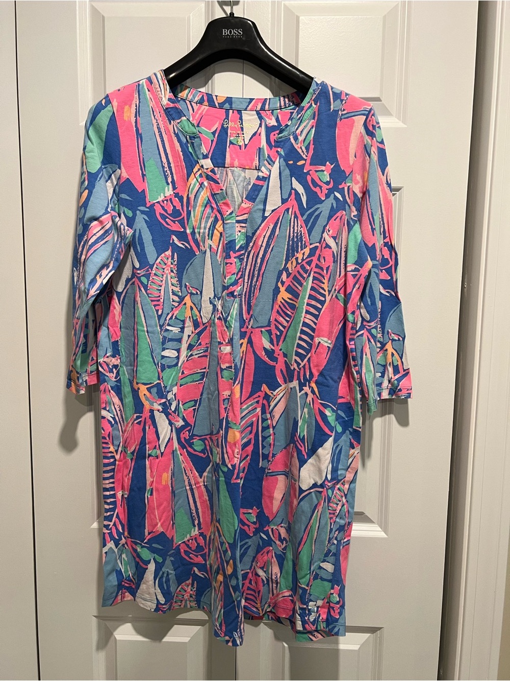 Lilly Pulitzer Ali V Neck Long Sleeve Tunic Dress in "Out to Sea Bay Blue"